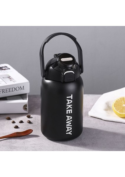 304 L Çelik Siyah 850 ml Taşıma Aparatlı Pipetli Matara Suluk CIN475SY