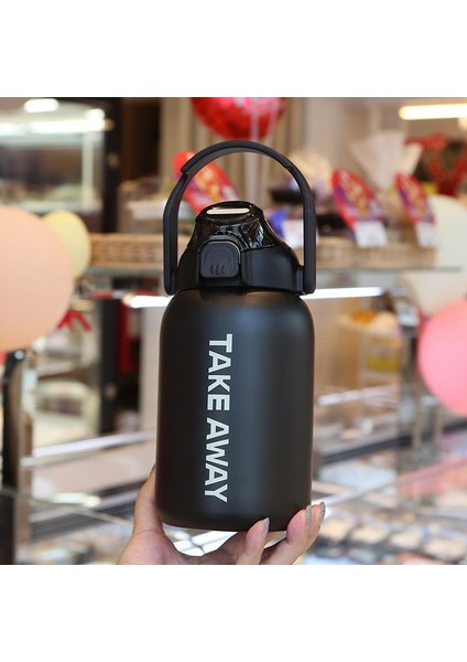 304 L Çelik Siyah 850 ml Taşıma Aparatlı Pipetli Matara Suluk CIN475SY
