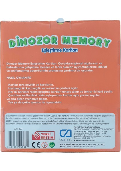 Dinozor Memory Eşleştirme Kartları