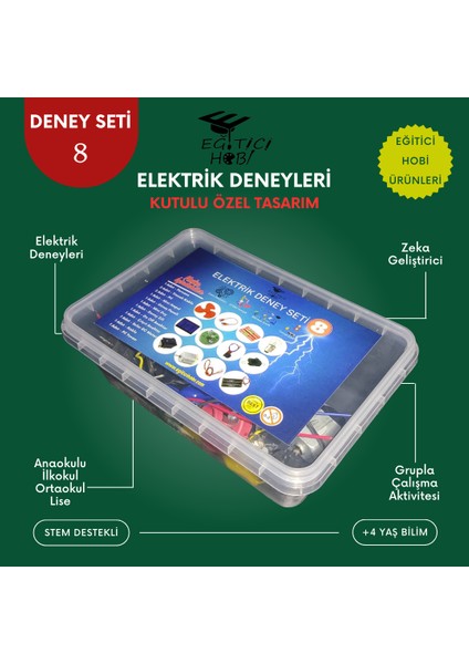 Kutulu Elektrik Deney Seti 8 Eğitici Hobi Bilim Seti