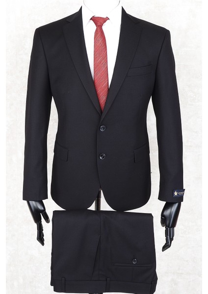 Regular Fit Mono Yaka Iki Düğme-Çift Yırtmaç Siyah Drop 4 Takım Elbise