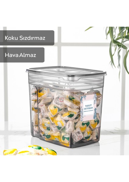 4'lü Set - Jumbo Toz ve Tablet Deterjan Saklama Kabı -Kapaklı Çok Amaçlı Saklama Kutusu 4x5,5 Lt