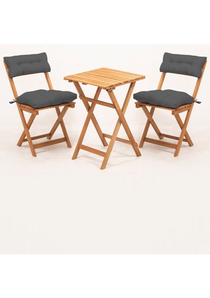 Sırt ve Oturak Minderli Balkon Bahçe Mutfak 3'lü Bistro Set Katlanır Masa-Sandalye