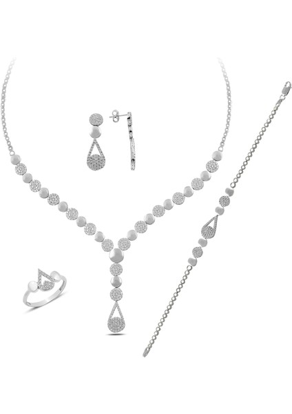 925 Ayar Gümüş Damla Salkım Pırlanta Montör Su Yolu Set