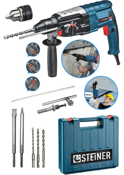 Alman 4000 Watt Profesyonel Kırıcı Delici Hilti Darbeli Matkap Gri + 5 Adet Uç + Mandren