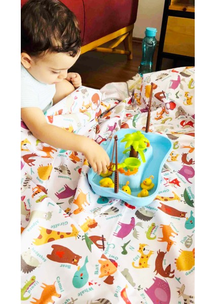 Zoo, Ebat: 145X180CM Yemek, Beslenme, Ek Gıdaya Geçişte, Sıvı Geçirmeyen, Yıkanabilir, Çok Amaçlı Örtü