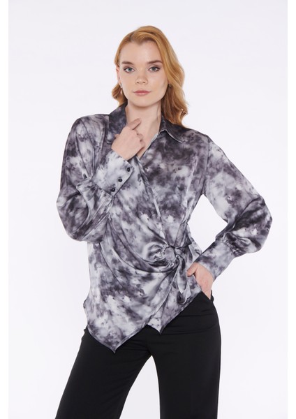 Pembe Batik Desenli Bluz