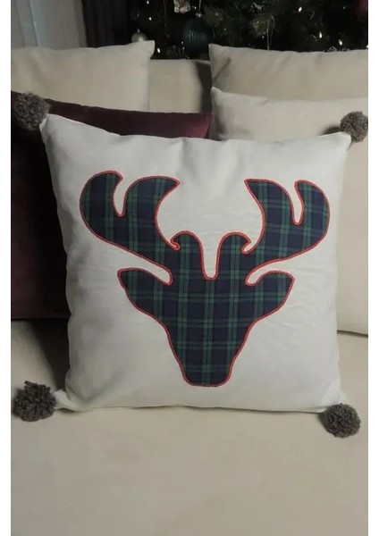 Ekose Geyik Motifli Dekoratif Yılbaşı Kırlent Kılıfı Yeşil 45x45 cm fiyatları