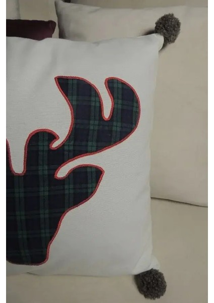 Ekose Geyik Motifli Dekoratif Yılbaşı Kırlent Kılıfı Yeşil 45x45 cm modelleri