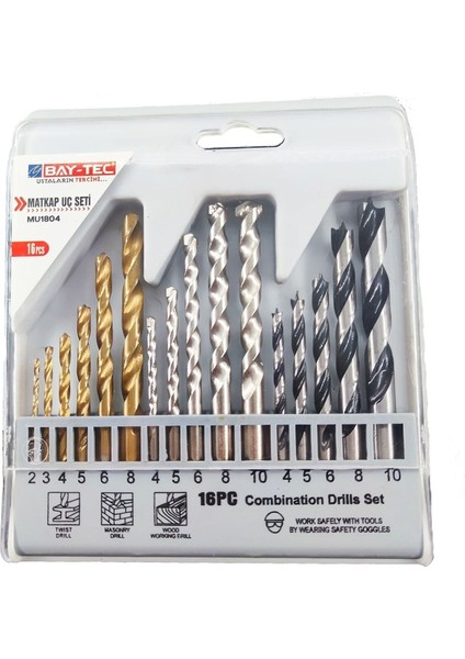 16 Parça Metal Ağaç Beton Duvar Delme Uçları Full Set Profesyonel Standlı