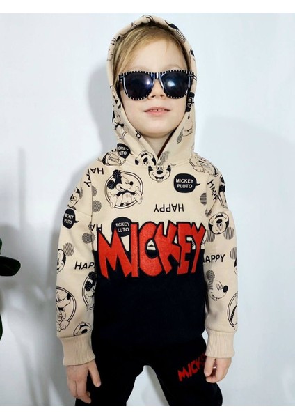 Minigimin Cicileri Mickey Aplike Desen Kapüşonlu Erkek Çocuk Takım - Siyah fiyatları