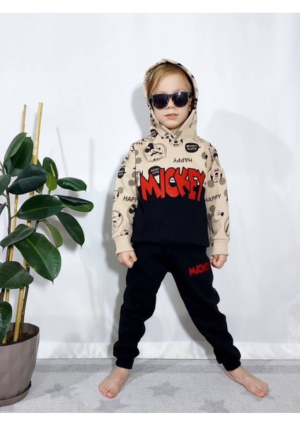 Minigimin Cicileri Mickey Aplike Desen Kapüşonlu Erkek Çocuk Takım - Siyah modelleri