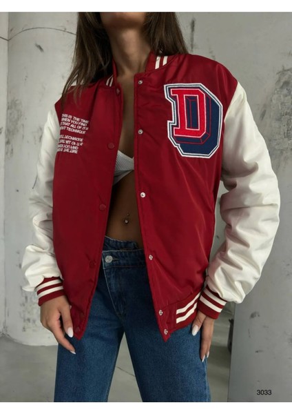 Kadın Oversize Nakışlı Kolej Ceket