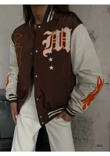 Kadın Oversize Nakışlı Kolej Ceket