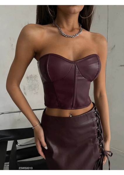 Kadın Balenli Deri Crop