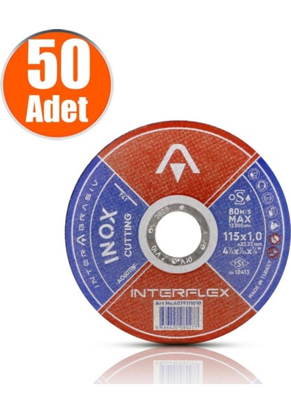 Inox Metal Kesici Taş Disk 115X1.0X22.23 mm (50 Adet)