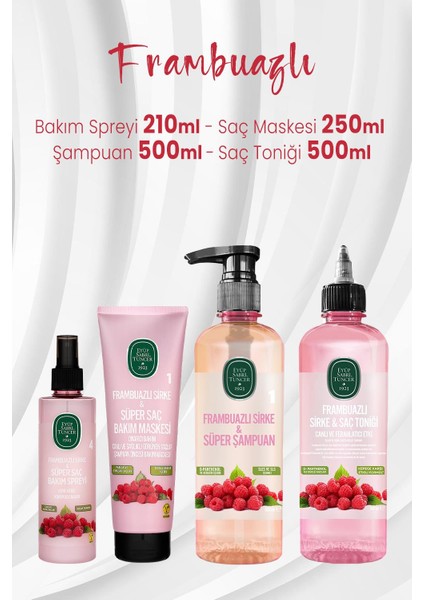 Frambuazlı Saç Bakım Spreyi 210 Ml, Maskesi 250 Ml, Şampuan 500 Ml Ve Toniği 500 Ml