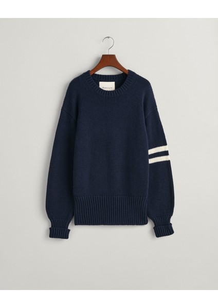 Kadın Lacivert Relaxed Fit Bisiklet Yaka Desenli Kazak 4803189.433