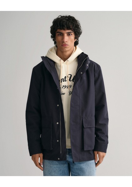 Erkek Lacivert Regular Fit Kapüşonlu Düz Ceket 7006354.446