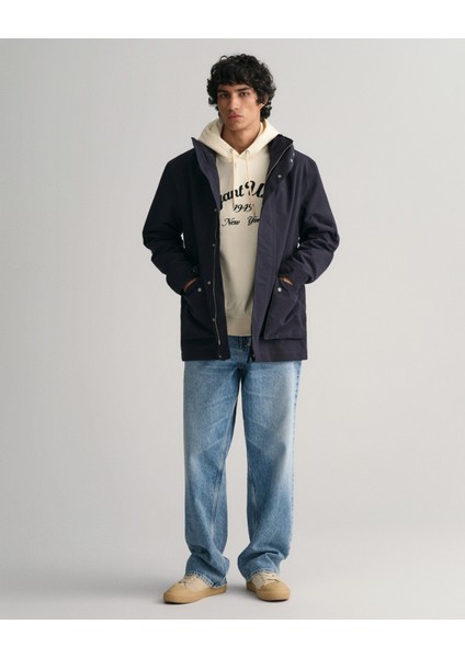 Erkek Lacivert Regular Fit Kapüşonlu Düz Ceket 7006354.446