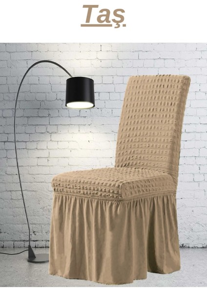 E Bahar 6 Adet Bürümcük Sandalye Kılıfı. Likralı Etekli Lastikli Yıkanabilir Sandalye Örtüsü.