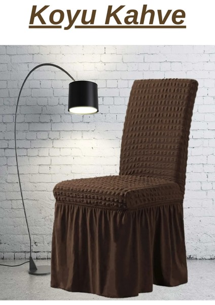 E Bahar 6 Adet Bürümcük Sandalye Kılıfı. Likralı Etekli Lastikli Yıkanabilir Sandalye Örtüsü.