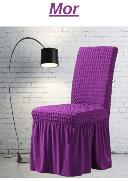 E Bahar 6 Adet Bürümcük Sandalye Kılıfı. Likralı Etekli Lastikli Yıkanabilir Sandalye Örtüsü.