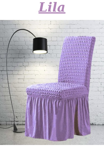 E Bahar 6 Adet Bürümcük Sandalye Kılıfı. Likralı Etekli Lastikli Yıkanabilir Sandalye Örtüsü.