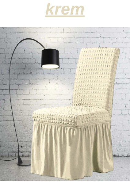 E Bahar 6 Adet Bürümcük Sandalye Kılıfı. Likralı Etekli Lastikli Yıkanabilir Sandalye Örtüsü.