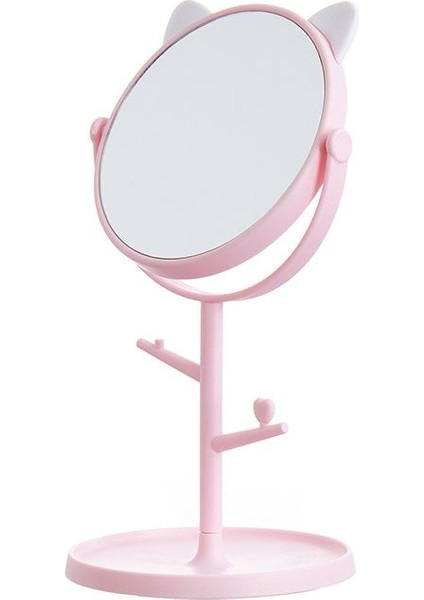 Masa Üstü Pembe Kedi Tasarım Plastik Takı Stand Masa Aynası CIN498PM