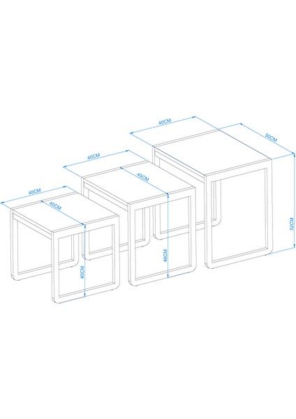 Üçlü Zigon Sehpa 50X40X52/45X40X46/40X40X40