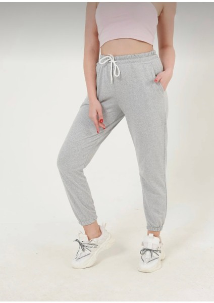 Kadın Jogger Eşofman Altı Gri Lastik Paça