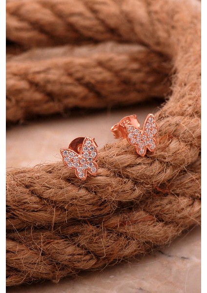 Kelebek Rose Gümüş Küpe 6206