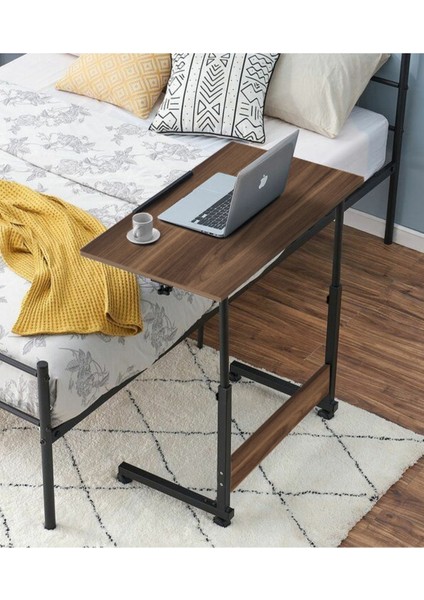 Yükseklik Ayarlı Eğimli ve Katlanabilen Laptop Sehpası - Ceviz (Tekerli) Oval Kenar fiyatları
