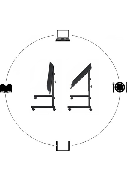 Yükseklik Ayarlı Eğimli ve Katlanabilen Laptop Sehpası - Ceviz (Tekerli) Oval Kenar modelleri