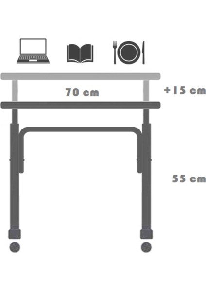 Yükseklik Ayarlı Laptop Sehpası ve Çalışma Masası - Atlantik Çam (Tekerli) 70X40 Oval Kenar fırsatları