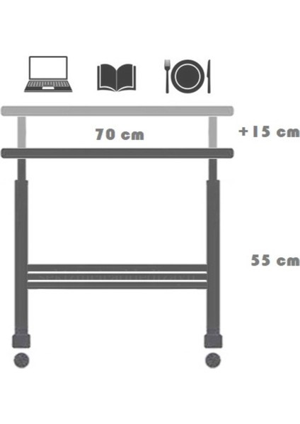 Kitaplıklı ve Yükseklik Ayarlı Laptop Sehpası ve Çalışma Masası - Ceviz (Tekerli) Oval Kenar fiyatları