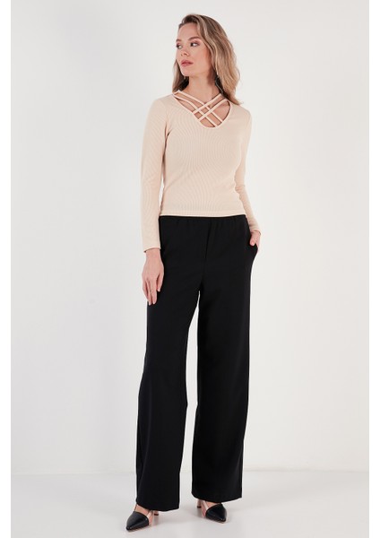 Slim Fit Yaka Detaylı Bluz Bayan Bluz 5865583 modelleri
