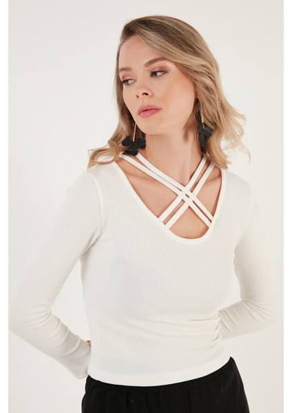 Slim Fit Yaka Detaylı Bluz Bayan Bluz 5865583 modelleri