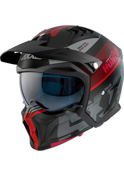Motorüzgar'dan Axxis Hunter Sv Block B5 Matt Fluor Red Çift Vizörlü Çene Çıkabilen Model
