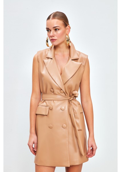Kuşaklı Deri Yelek Elbise - Fındık modelleri