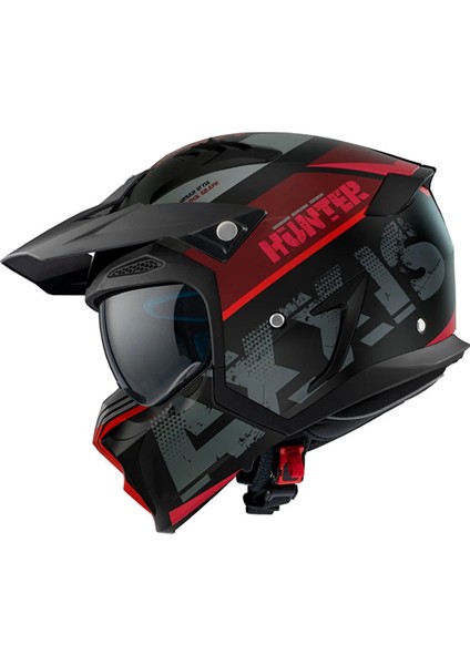 Motorüzgar'dan Axxis Hunter Sv Block B5 Matt Fluor Red Çift Vizörlü Çene Çıkabilen Model