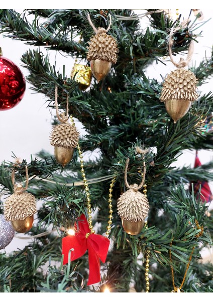 5'li Yılbaşı Çam Ağacı Süsü Meşe Palamudu Pelit Palut Yeni Yıl Noel Yemiş Hediye Süs Christmas Gold modelleri