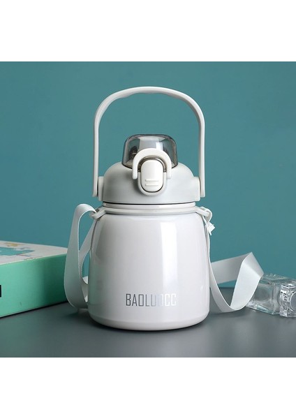 304 L Çelik Beyaz 650 ml Askılı ve Pipetli Matara Suluk CIN469BY