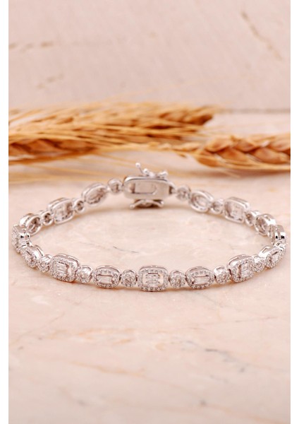 Baget Pırlanta Montürlü Rodyumlu Gümüş 4455 Bileklik