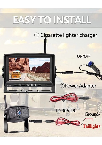 Powermaster Kablosuz Araç Kamera ve Monitör Seti Geri Görüş Kamerası