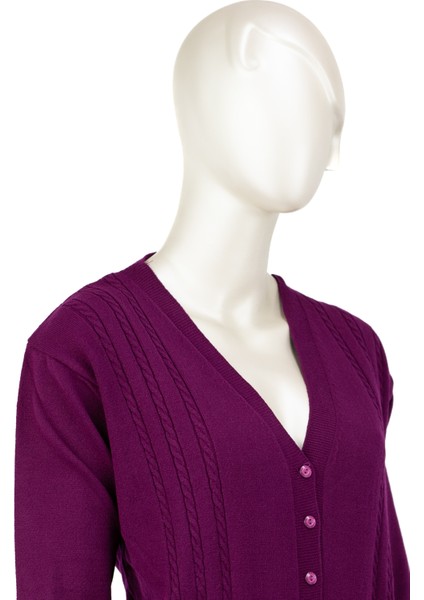 Kadın Örgü Desenli Düğmeli Çift Cepli Uzun Kollu Anne Hırka modelleri