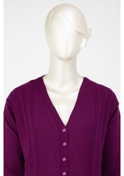 Kadın Örgü Desenli Düğmeli Çift Cepli Uzun Kollu Anne Hırka fırsatları