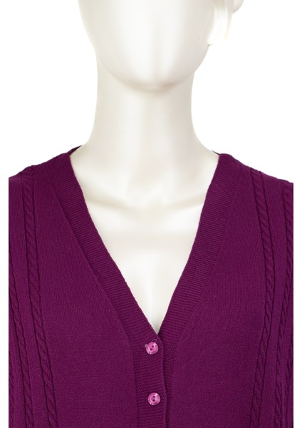 Kadın Örgü Desenli Düğmeli Çift Cepli Uzun Kollu Anne Hırka indirimleri