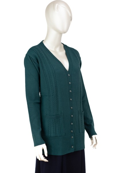 Kadın Örgü Desenli Düğmeli Çift Cepli Uzun Kollu Anne Hırka fiyatları